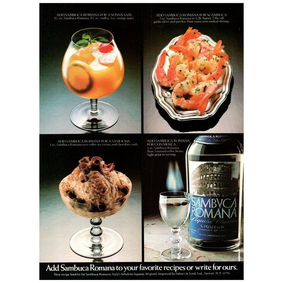 1981 Sambuca Liquor Vintage Print Ad Cooking Recipe Ingredients Wall Art Decor - Picture 1 of 1